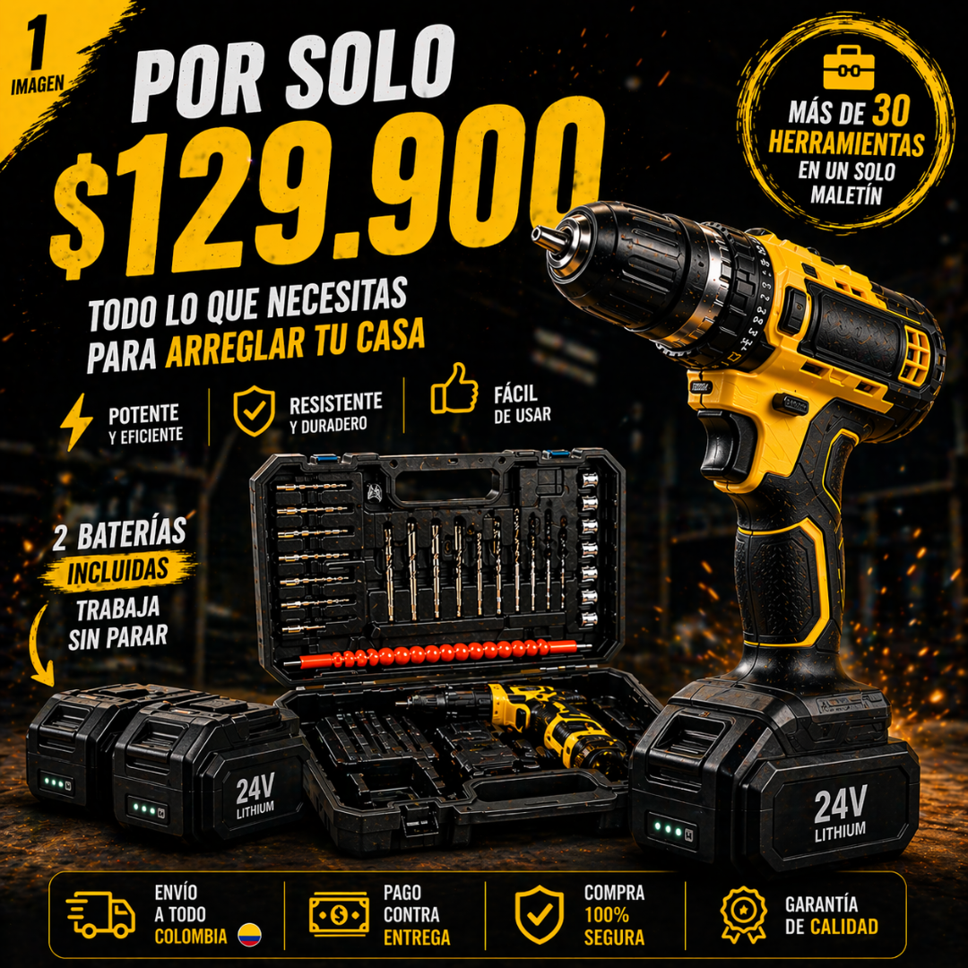 Ahorra dinero y resuelve todo en casa sin depender de nadie - Kit Taladro 34 Piezas