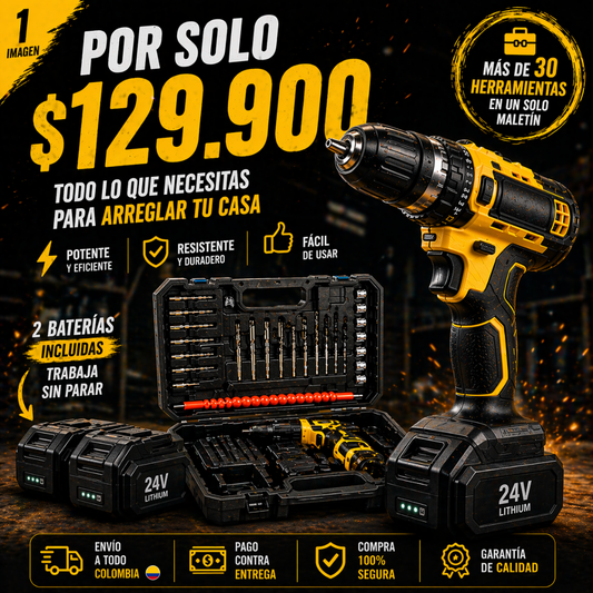 Ahorra dinero y resuelve todo en casa sin depender de nadie - Kit Taladro 34 Piezas