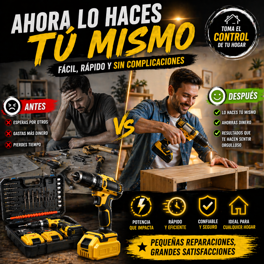 Ahorra dinero y resuelve todo en casa sin depender de nadie - Kit Taladro 34 Piezas