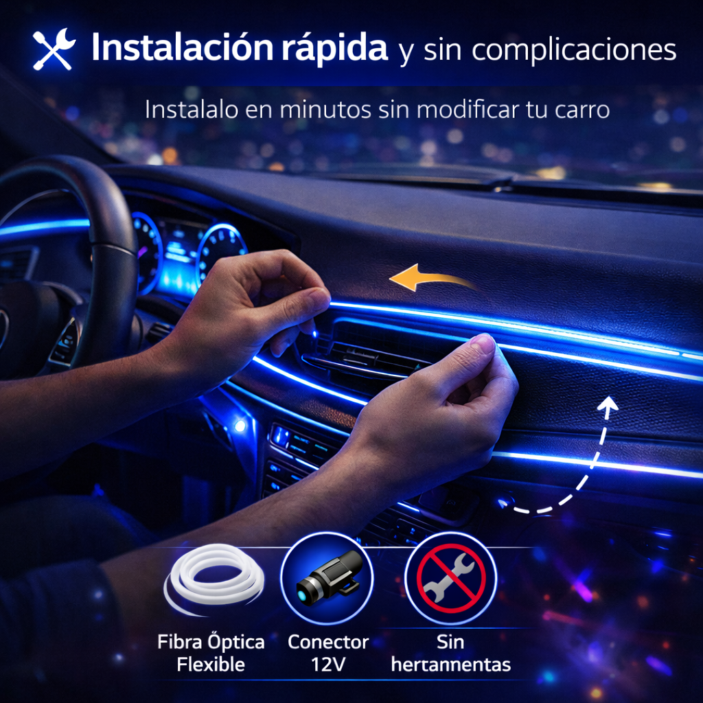 Transforma tu carro con luces de fibra LED ambientales