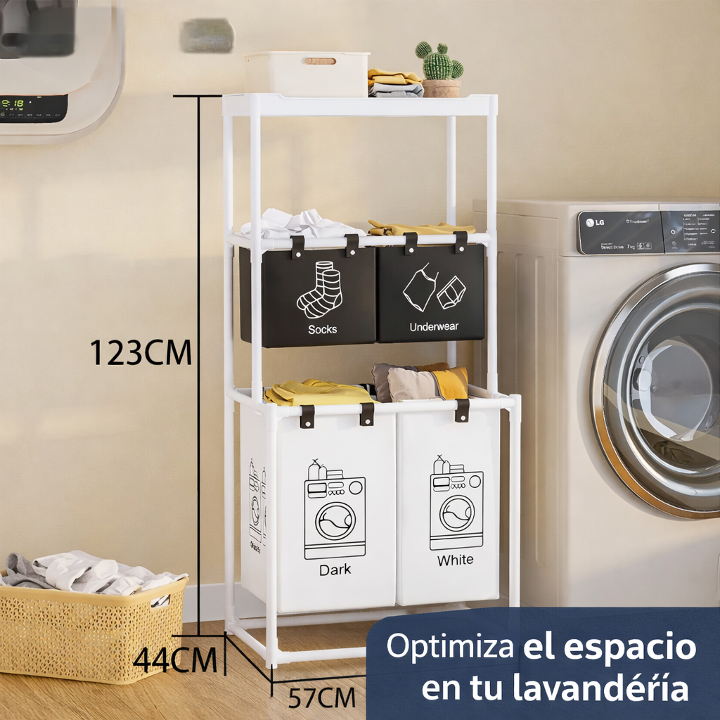 Ahorra tiempo en cada lavado con este organizador inteligente - Cesta 3 Niveles Ropa Sucia