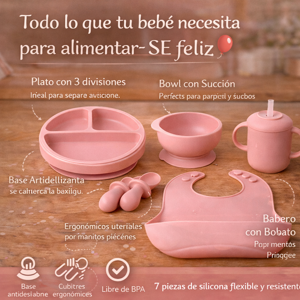 El Set Que Toda Mamá Moderna Necesita - Set Vajilla Para Bebe 7 Piezas